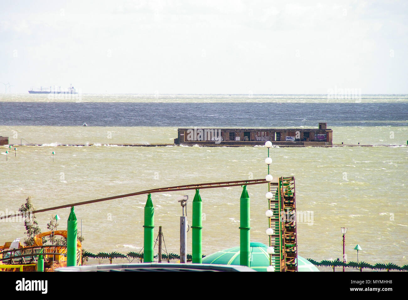 Southend Gasworks Jetty, Southend on Sea seafront at very high tide