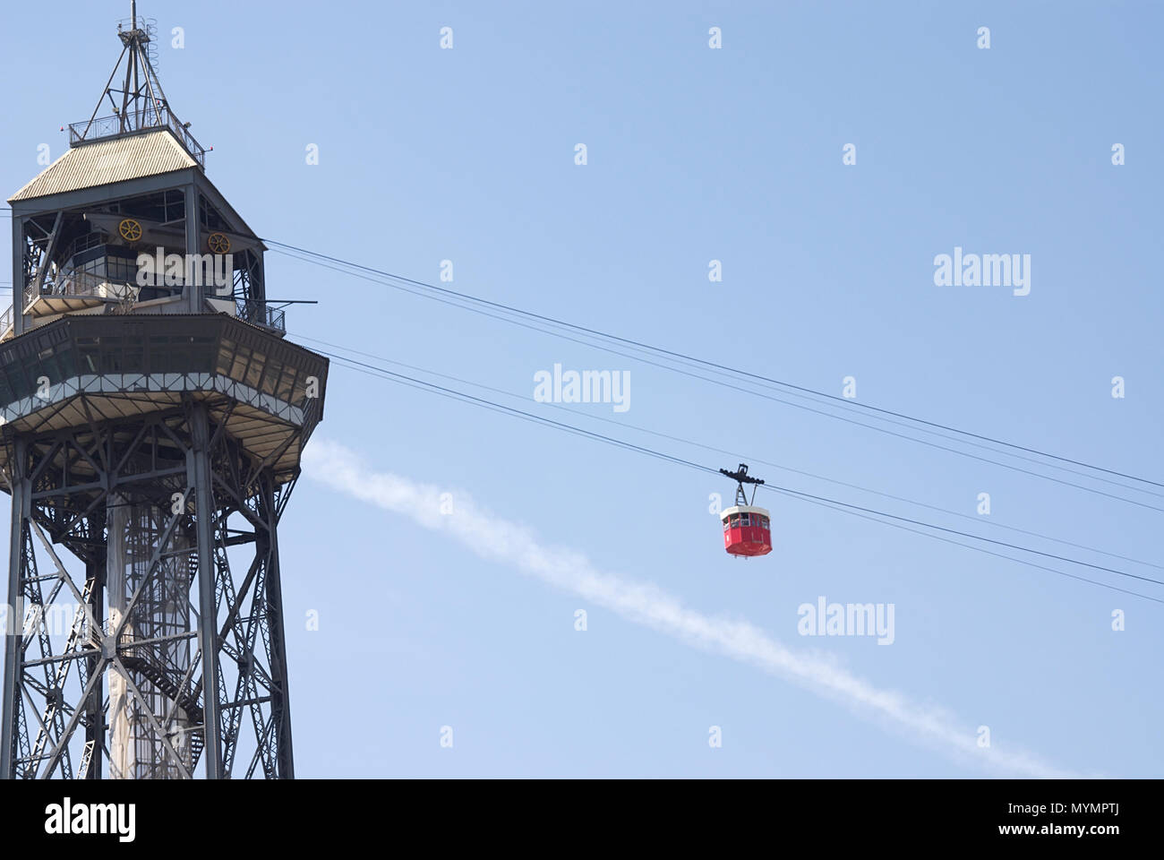 Cable railway from Barcelona on a blue sky Stock Photo - Alamy