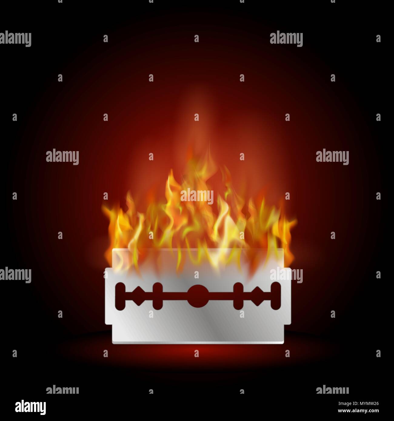 Traditional Double Edge Razor Blade on Fire. Tool for Haircut and Shave. Stainless Steel Sheving Equipment. Stock Vector