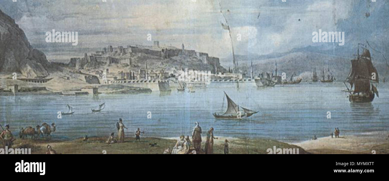 . Depiction of Nafplion, first capital of the free Greek State, during the ages of the War for Independence. . This file is lacking author information. 380 NafplionRevol Stock Photo