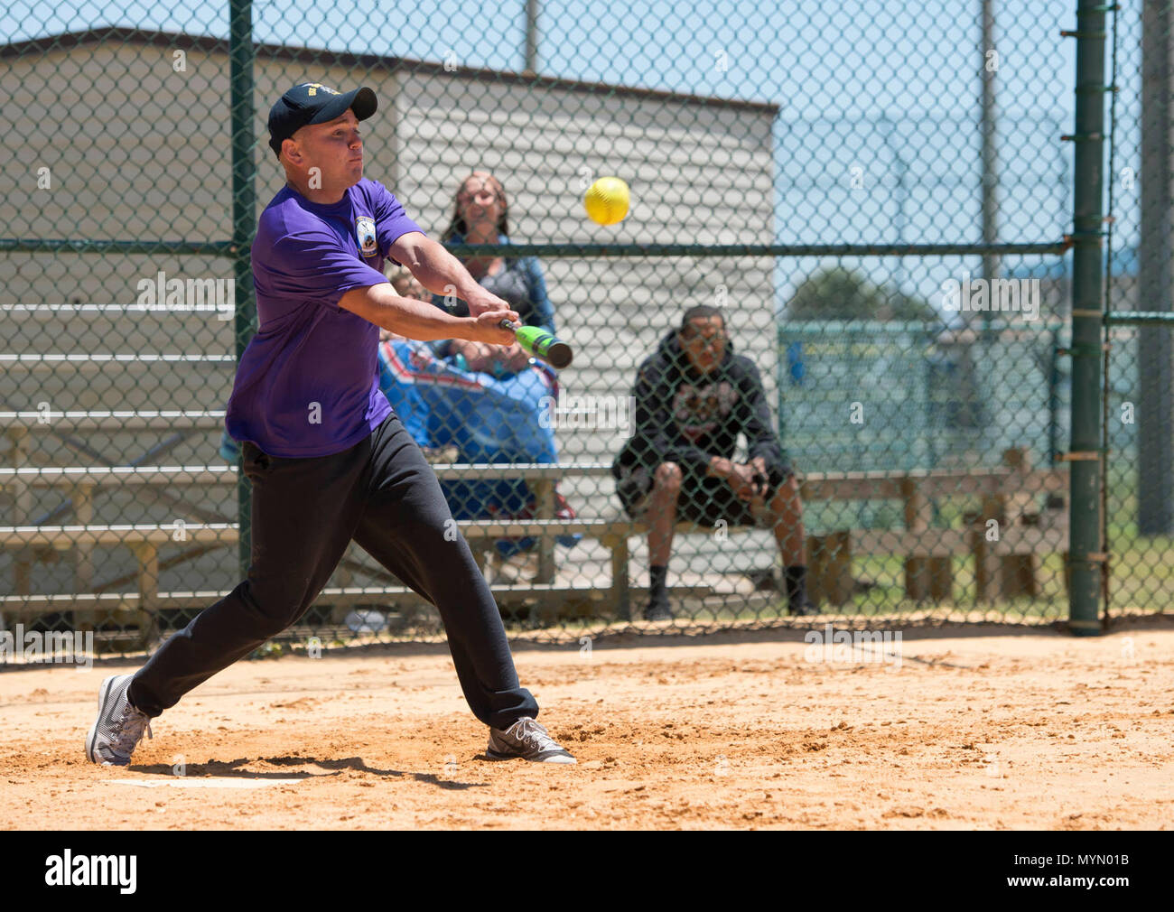 MAYPORT, Fla. (May 5, 2017) – Logistics Specialist 2nd Class Kevin Ortega swings at a pitch during a softball game between the amphibious assault ship USS Iwo Jima’s (LHD 7) Wardroom and Second Class Petty Officer Association (SCPOA).  The game was held as part of a tournament between the ship’s Wardroom, First Class Petty Officer Association, Chief Petty Officer Association & SCPOA to build camaraderie and morale among the ship’s crew. Stock Photo