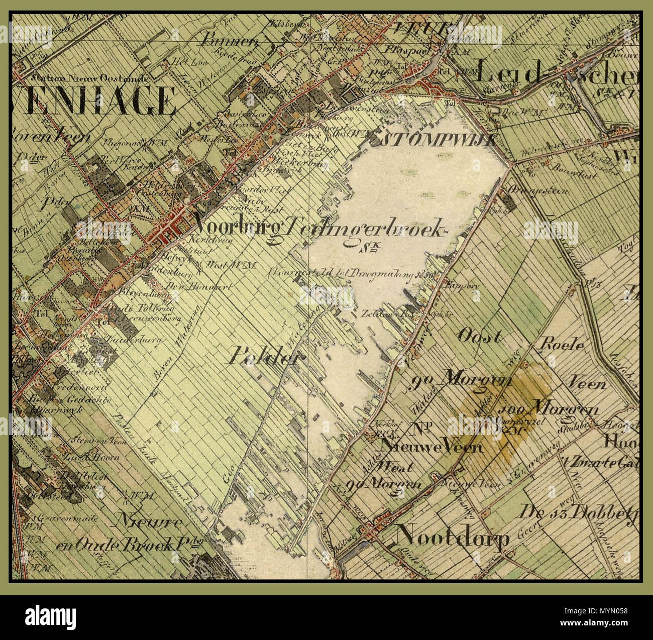 . Nederlands De Tedingerbroekpolder tussen Den Haag en Delft in 1850
