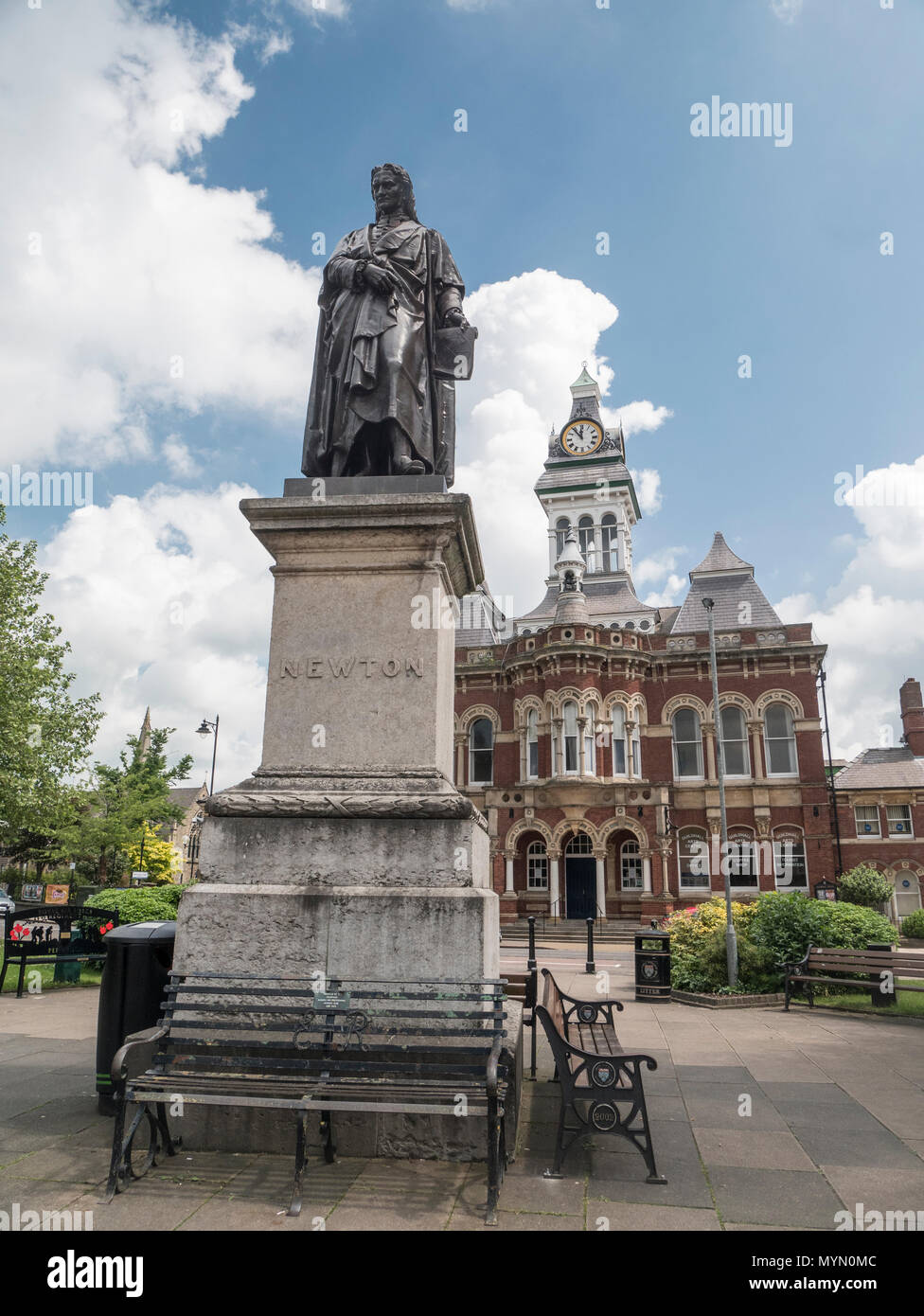 The statue of Grantham's most famous son, built in 1858, and cast from