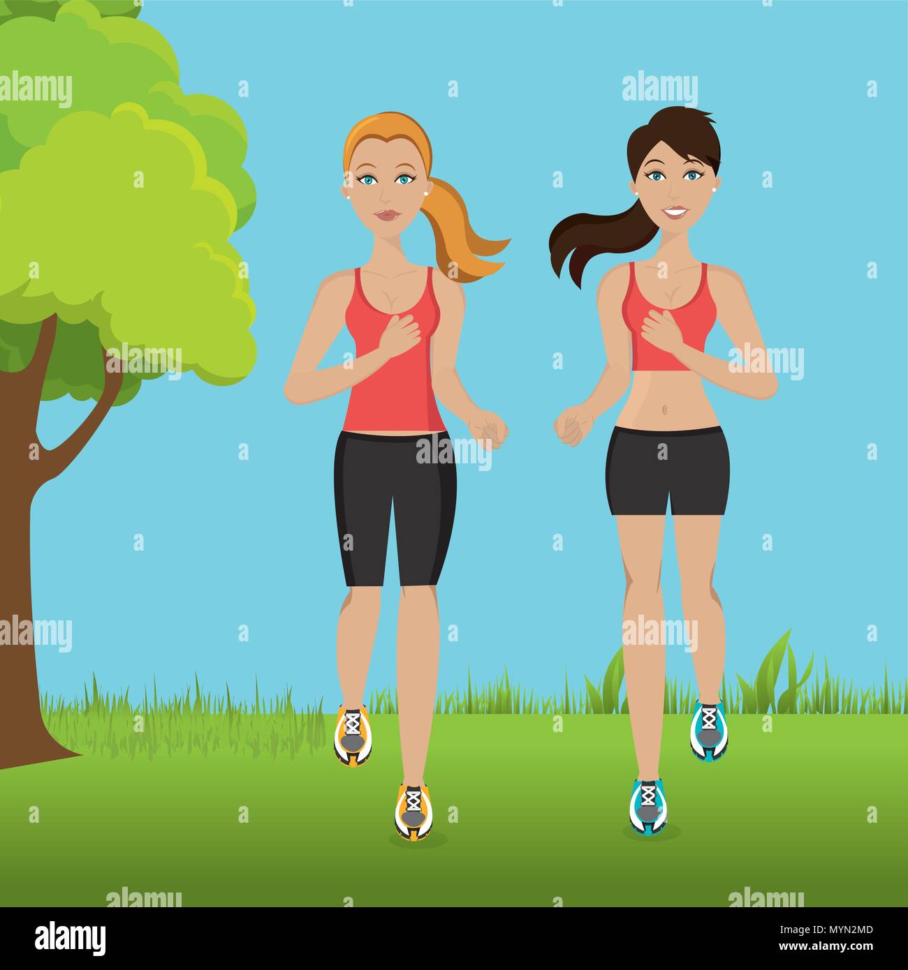 women running in the landscape vector illustration design Stock Vector