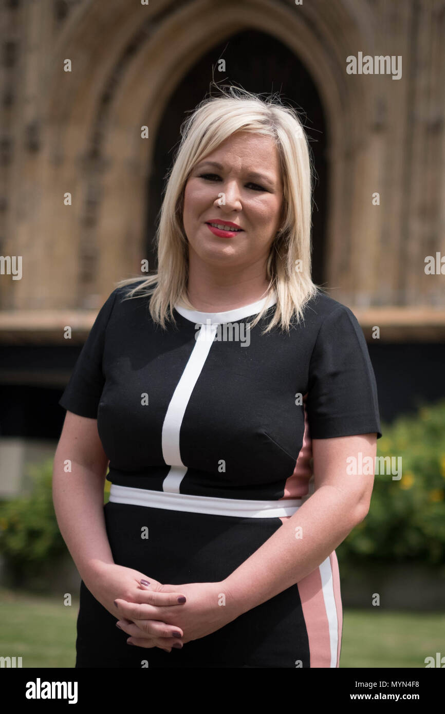 Sinn Fein leader Michelle O'Neill in Westminster, central London, after the Supreme Court ruled that the Northern Ireland Human Rights Commission had no legal standing to bring its challenge against the abortion law. Stock Photo