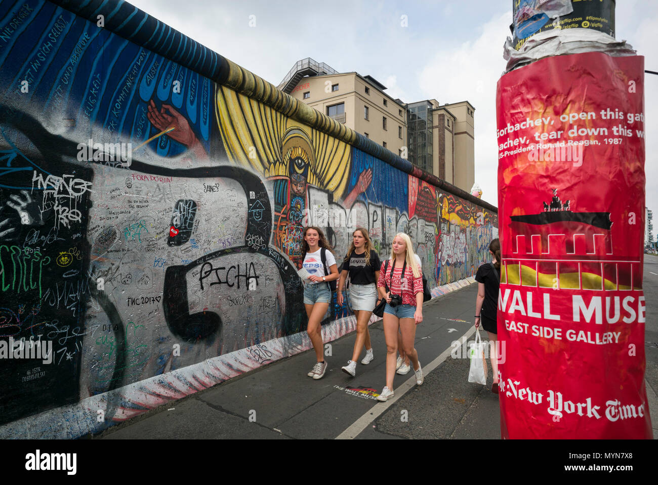 Berlin. Germany. Tourists at the East Side Gallery, Kreuzberg. Stock Photo