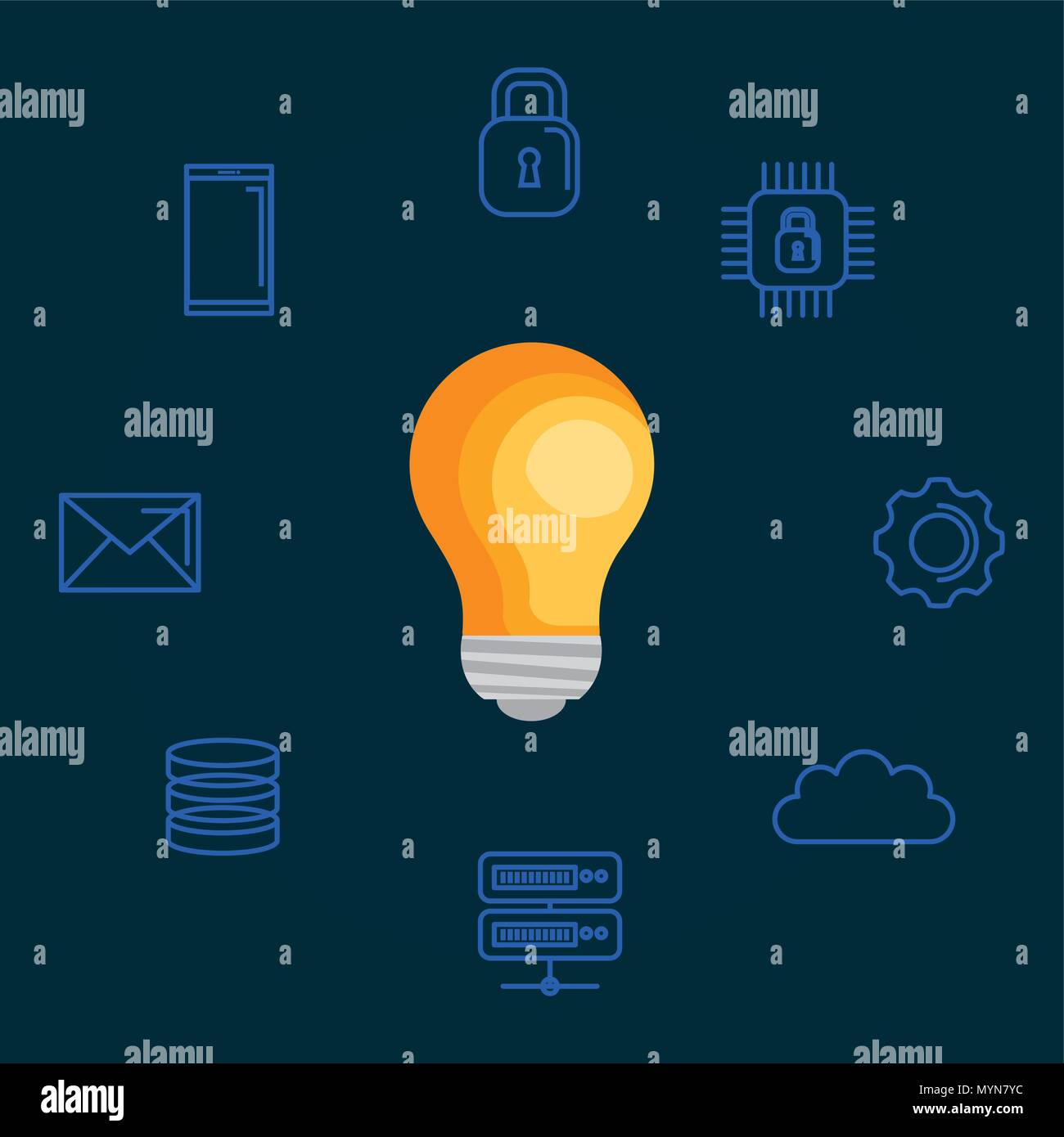 bulb with internet security icons vector illustration design Stock Vector