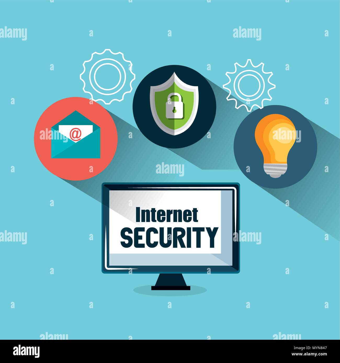 computer display with internet security icons vector illustration design Stock Vector