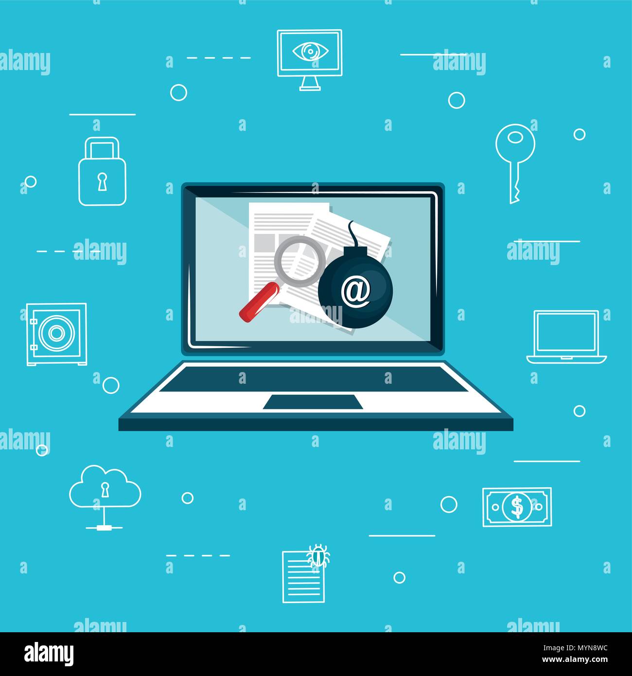 laptop with internet security icons vector illustration design Stock Vector