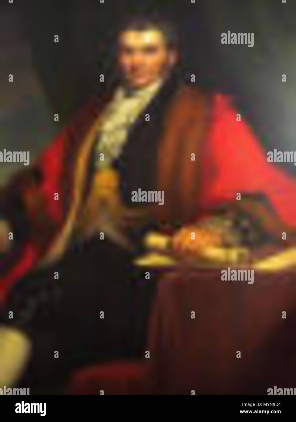 . English: Richard Peek was a tea merchant in Liverpool and Londo - born and died in Devon. In the picture he is shown in his regalia as Sheriff of London. The painting is still in the Peek family. 1833. Unknown 414 Richard Peek, Sheriff of London Stock Photo