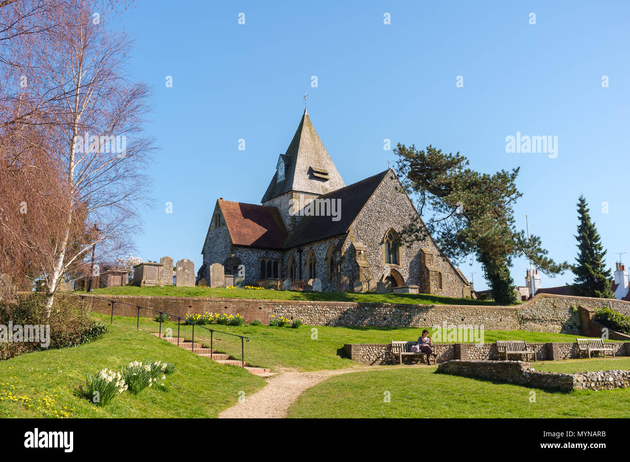 12th century church of Saint Margaret's on the village green in Ditchling, East Sussex, UK on a sunny spring day. Stock Photo