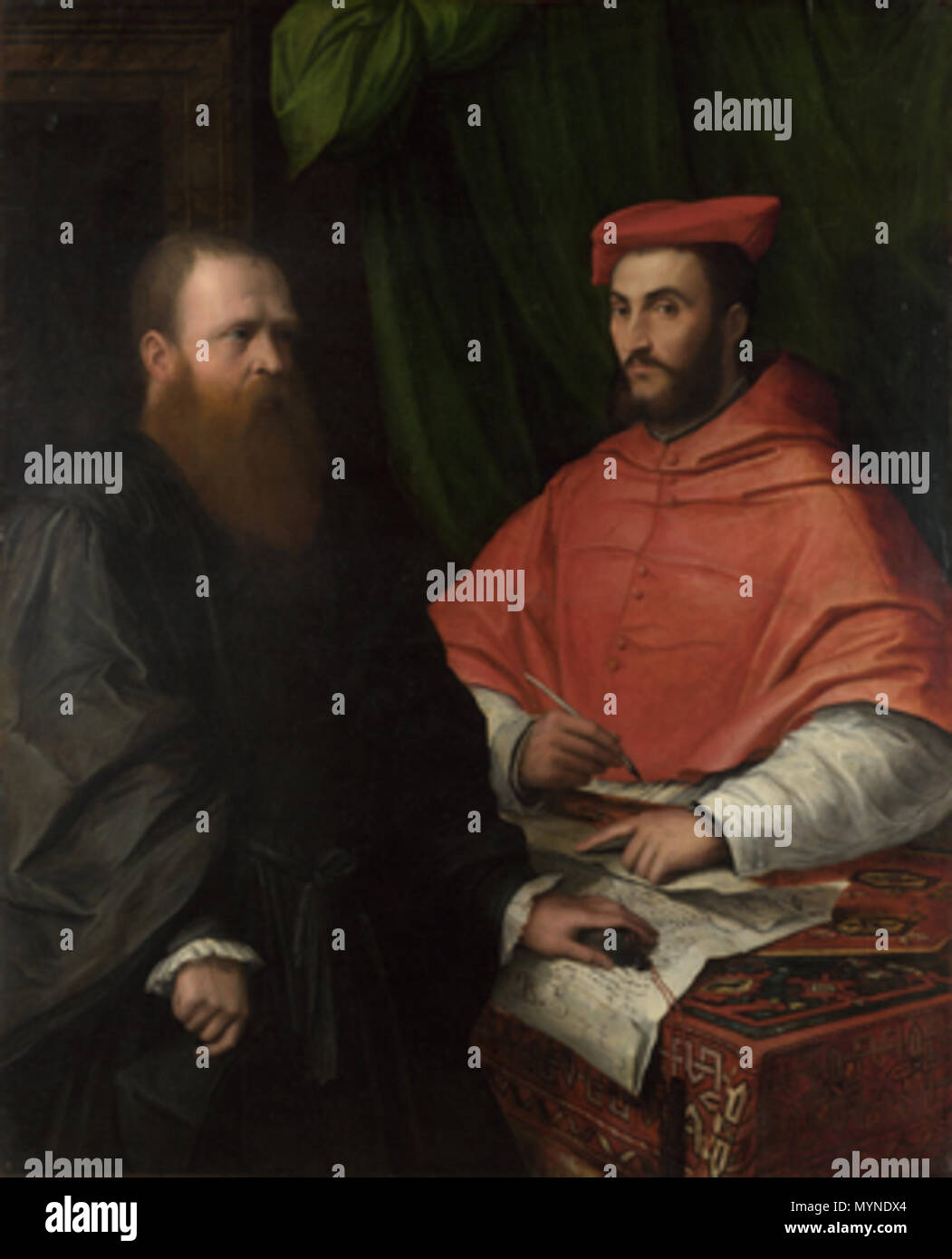 . Cardinal Ippolito de' Medici and Monsignor Mario Bracci . Cardinal Ippolito de' Medici and Monsignor Mario Bracci // NG, London . after 1532. Attributed to Girolamo da Carpi 259 Ippolito de' Medici and Mario Bracci Stock Photo