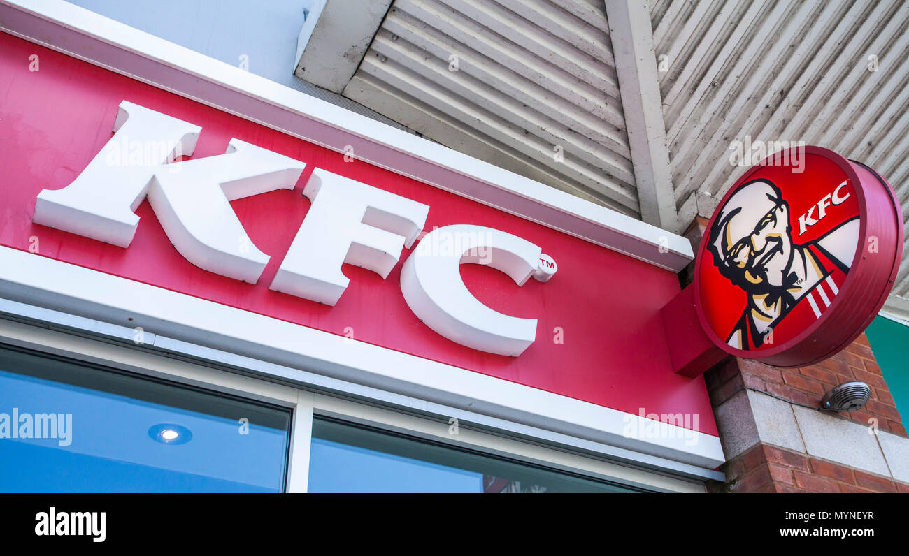 KFC sign and logo at the branch in Thornaby,England,UK Stock Photo