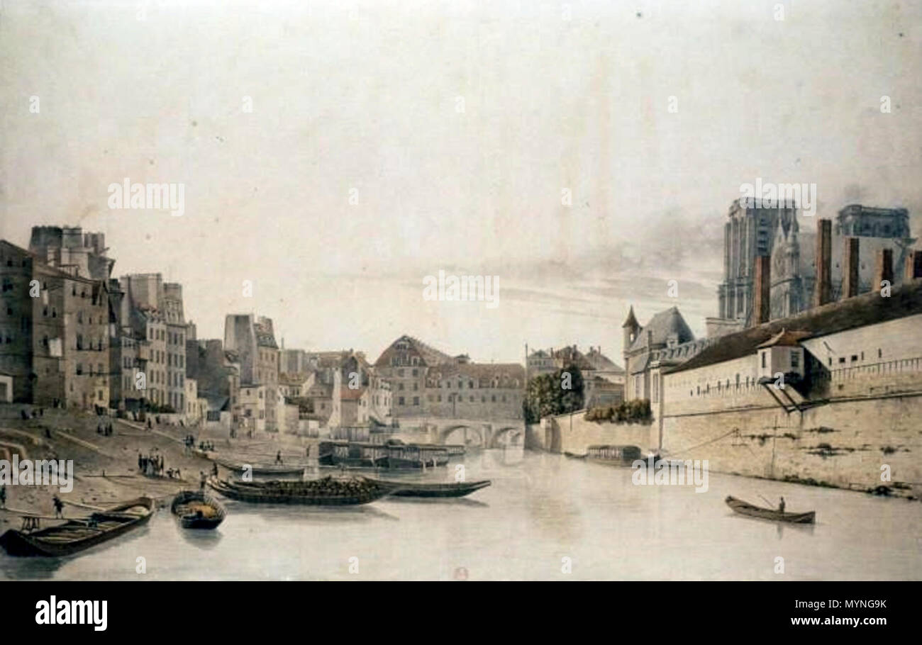 Français : Port de Montebello, Paris, par Victor-Jean Nicolle (1754-1826).  Aquarelle, 38,1 x 60