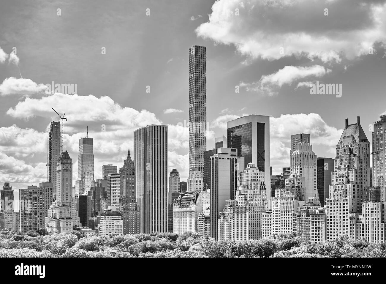 Black and white picture of Manhattan skyline, New York City, USA. Stock Photo
