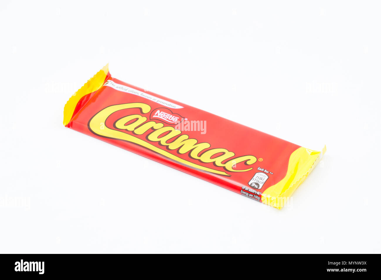 A Nestle Caramac caramel flavour bar bought from a supermarket in the UK. Dorset England UK GB Stock Photo