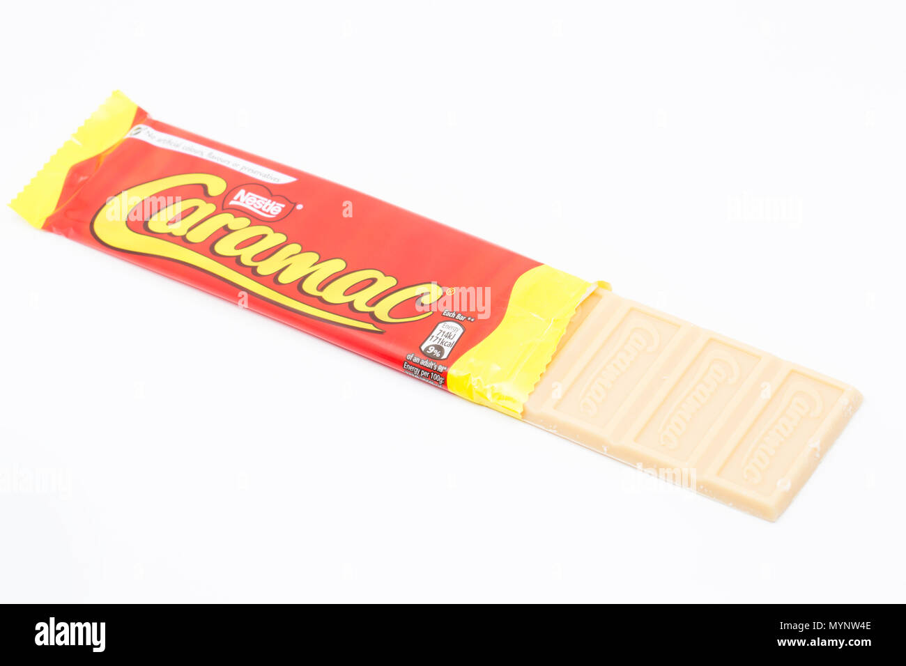 A Nestle Caramac caramel flavour bar bought from a supermarket in the UK. Dorset England UK GB Stock Photo