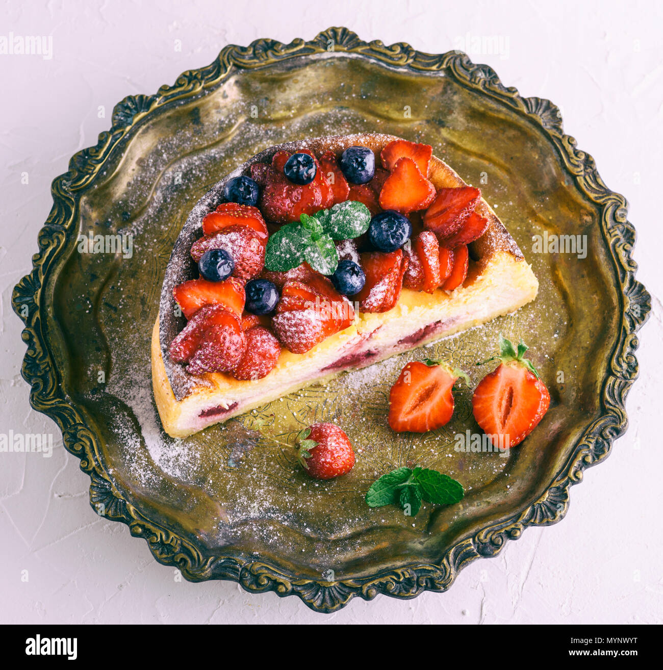 Cheesecake Made Of Cottage Cheese And Fresh Strawberries On A