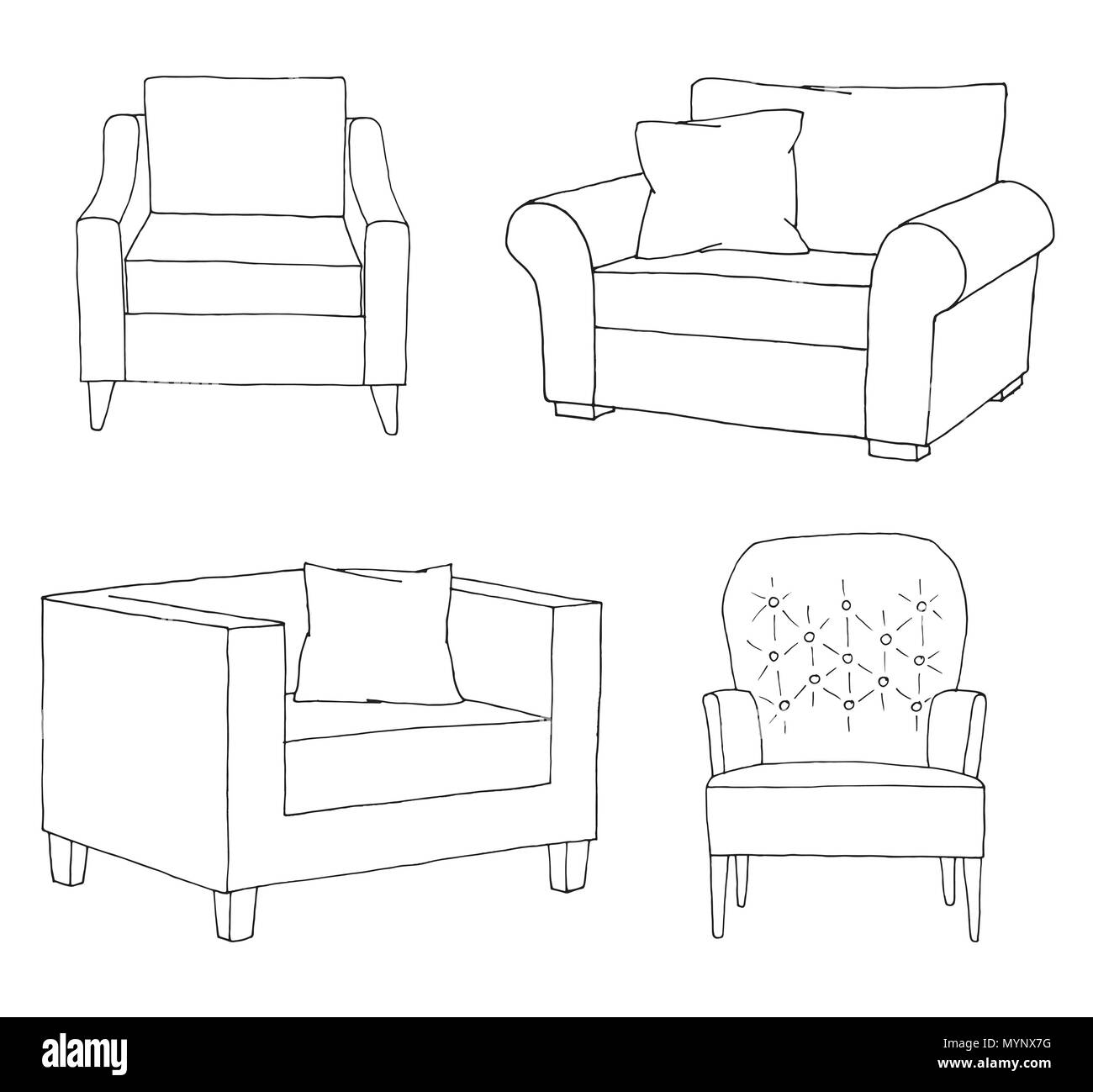 Set of different soft armchairs. Linear sketch. Vector illustration Stock Vector Image & Art - Alamy