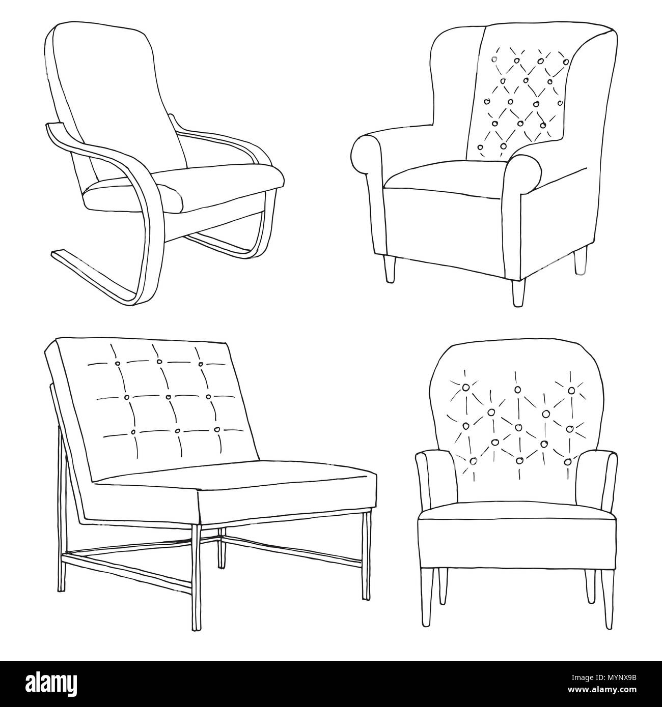 Set of different soft armchairs. Linear sketch. Vector illustration Stock Vector Image & Art - Alamy