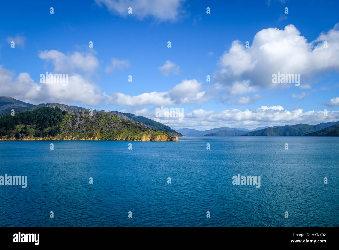 Marlborough Sounds coast and hills, New Zealand Stock Photo - Alamy