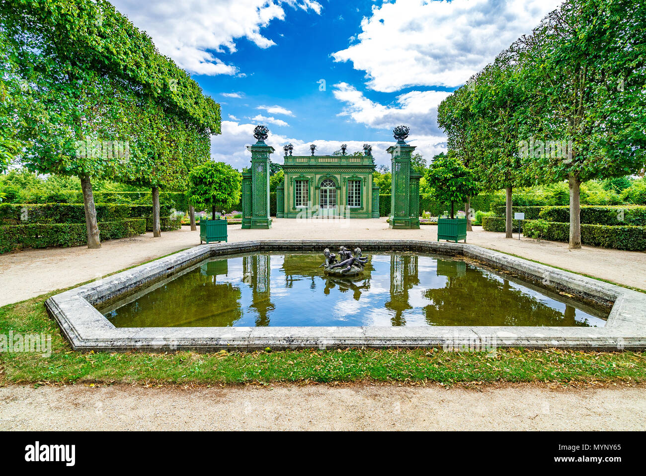 The impressive gardens within the grounds of the Palace of Versailles in France. Stock Photo