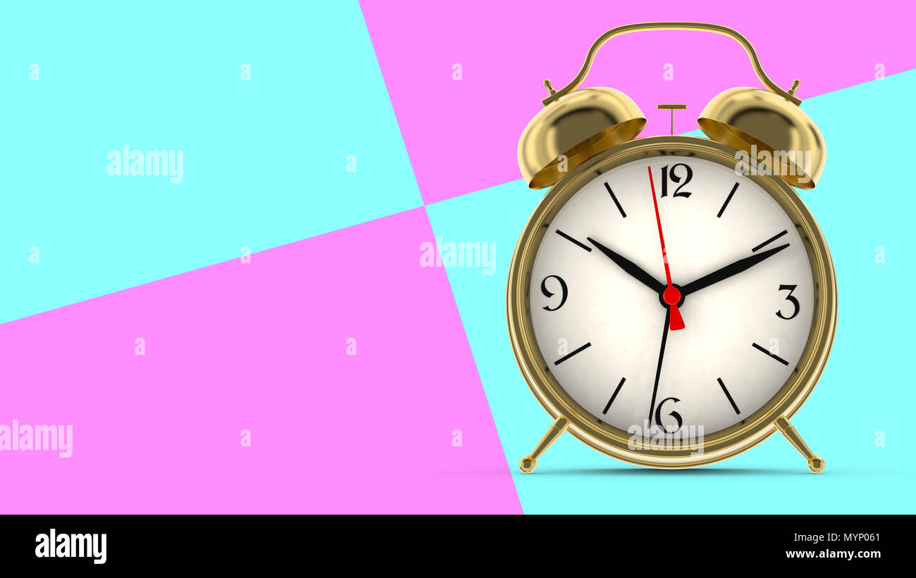 Gold alarm clock. 3D render Stock Photo