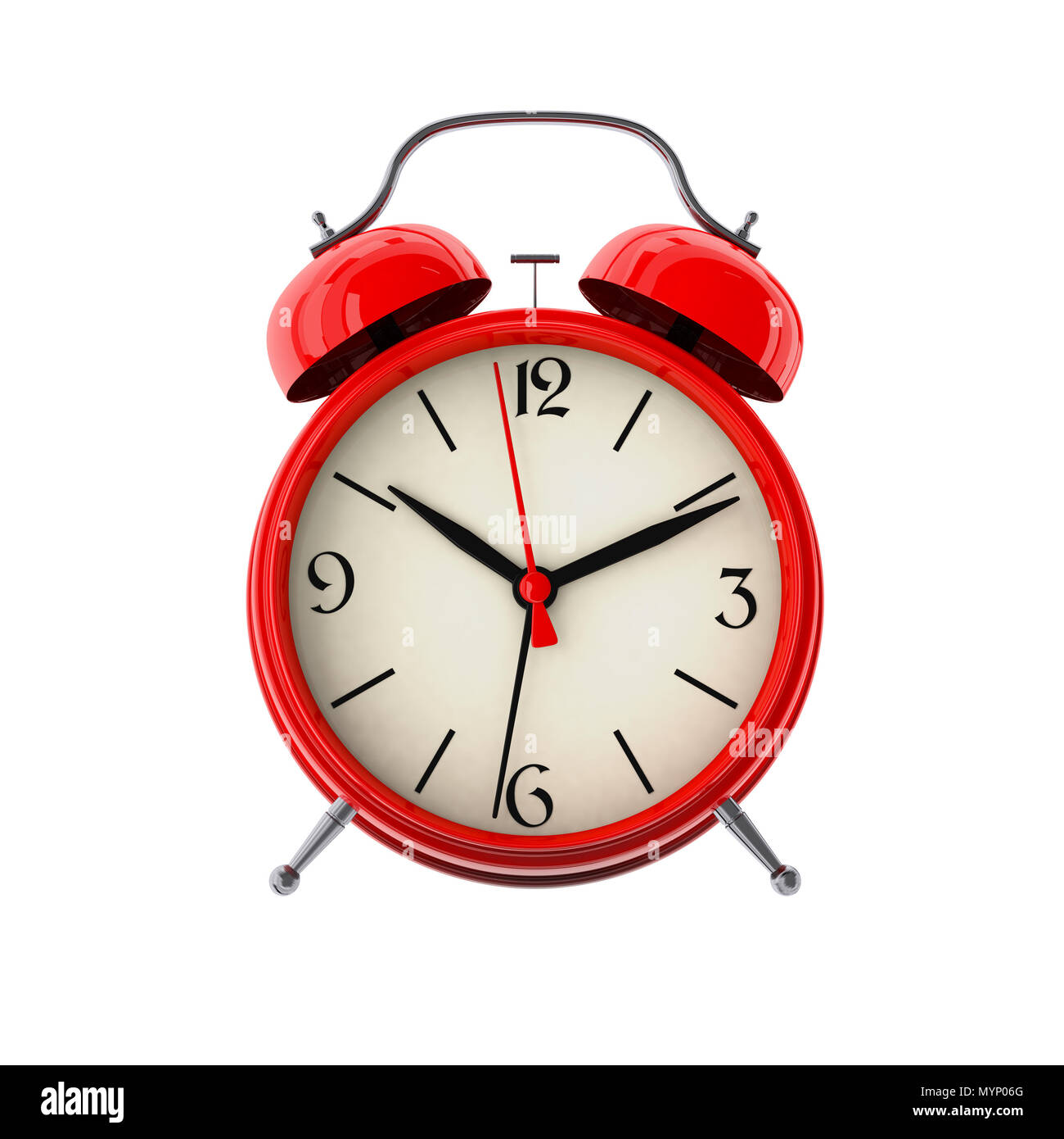 Red alarm clock. 3D render Stock Photo