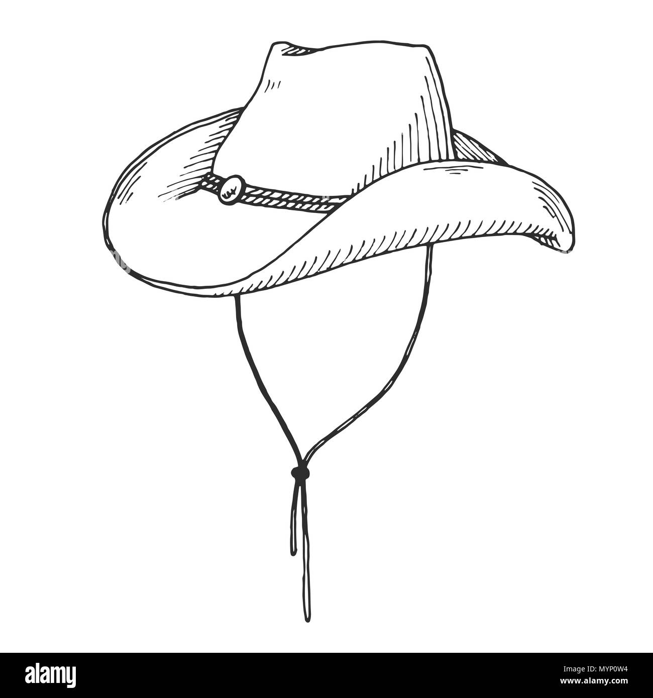 Sketch of cowboy hat isolated on white background. Vector Stock Vector