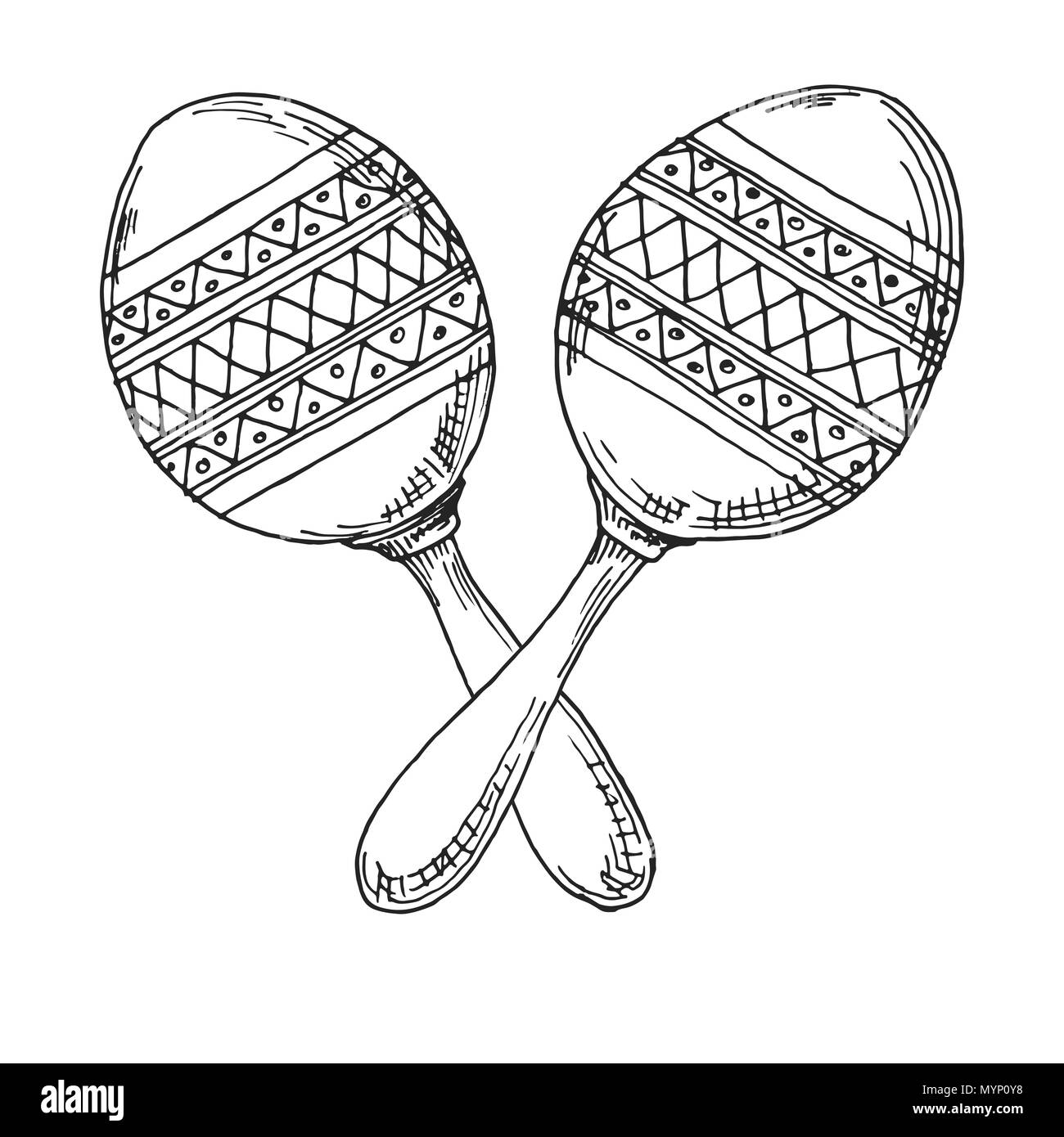 Sketch of maracas isolated on white background. Vector Stock Vector