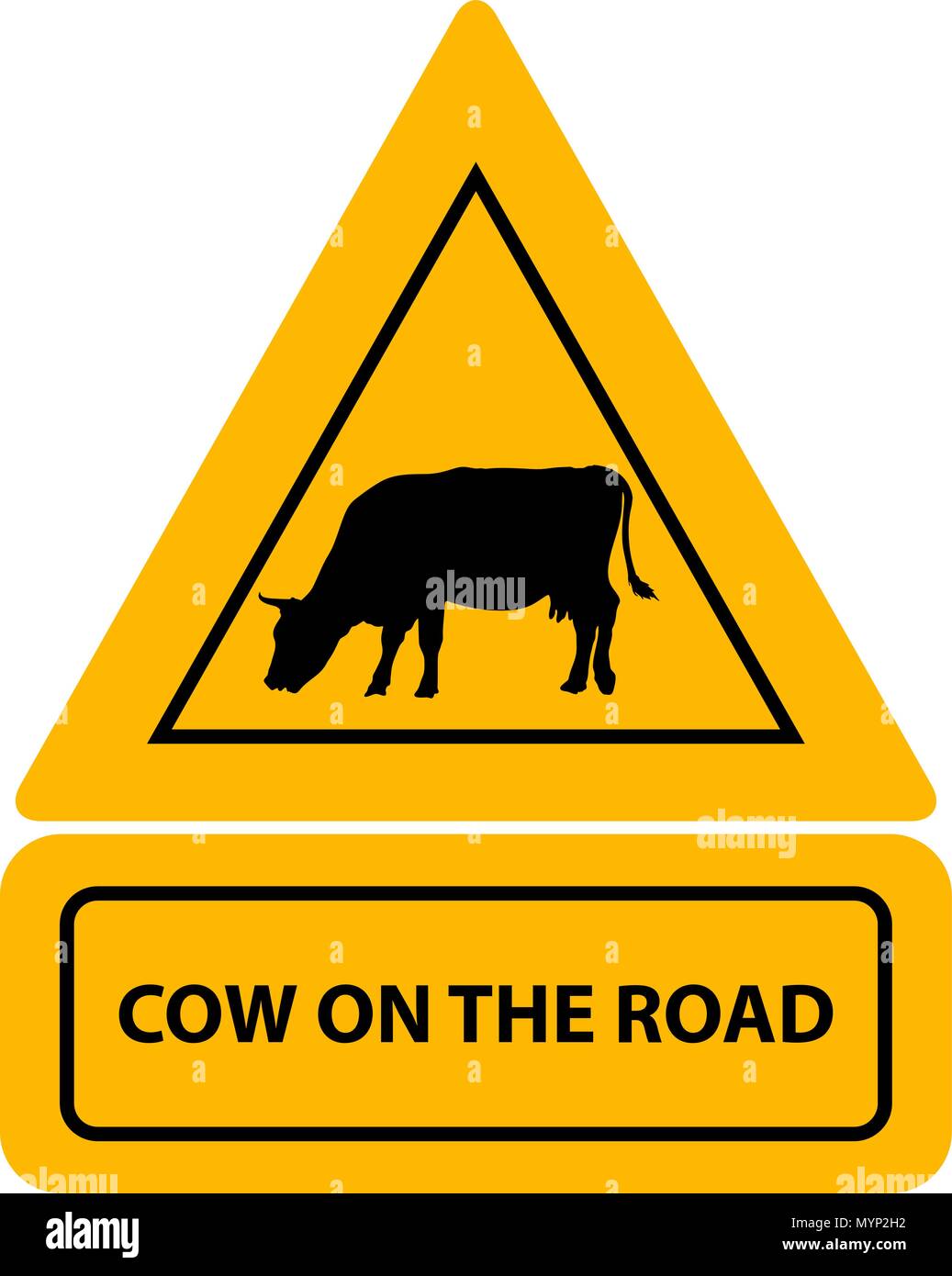 Cow sign on the road Stock Vector