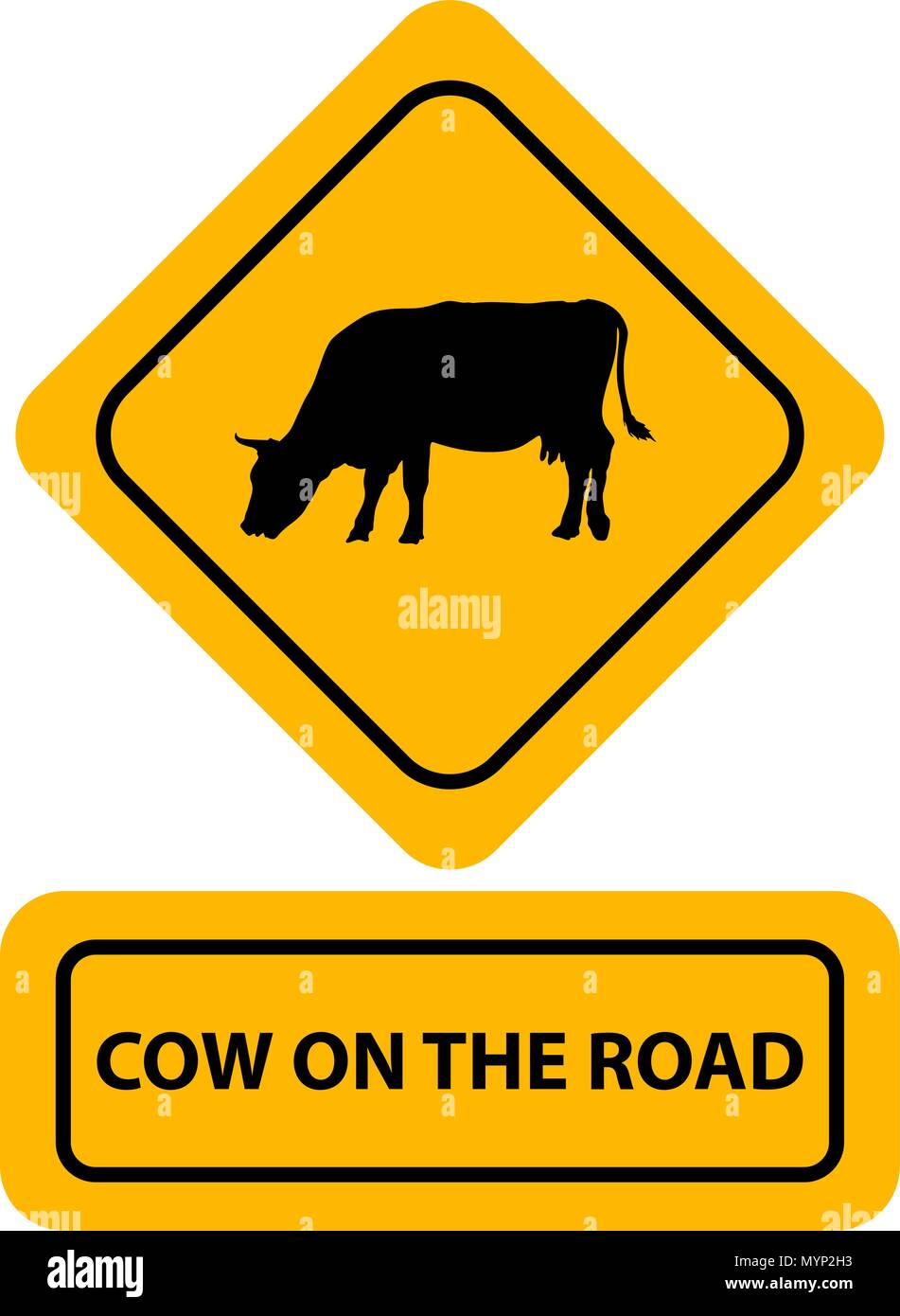 Cow sign on the road Stock Vector