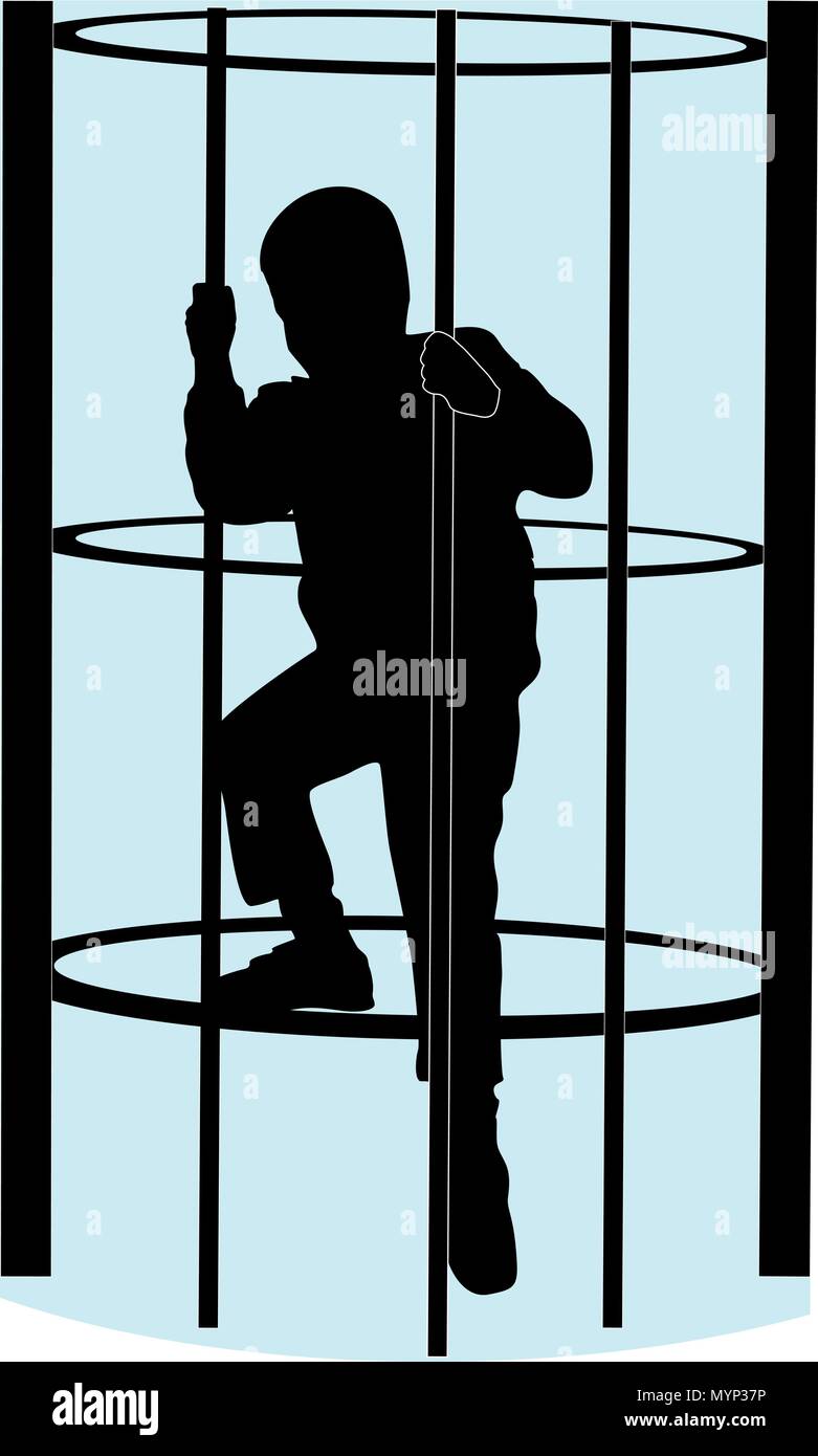 A boy climbing on the jungle gym at the park Stock Vector