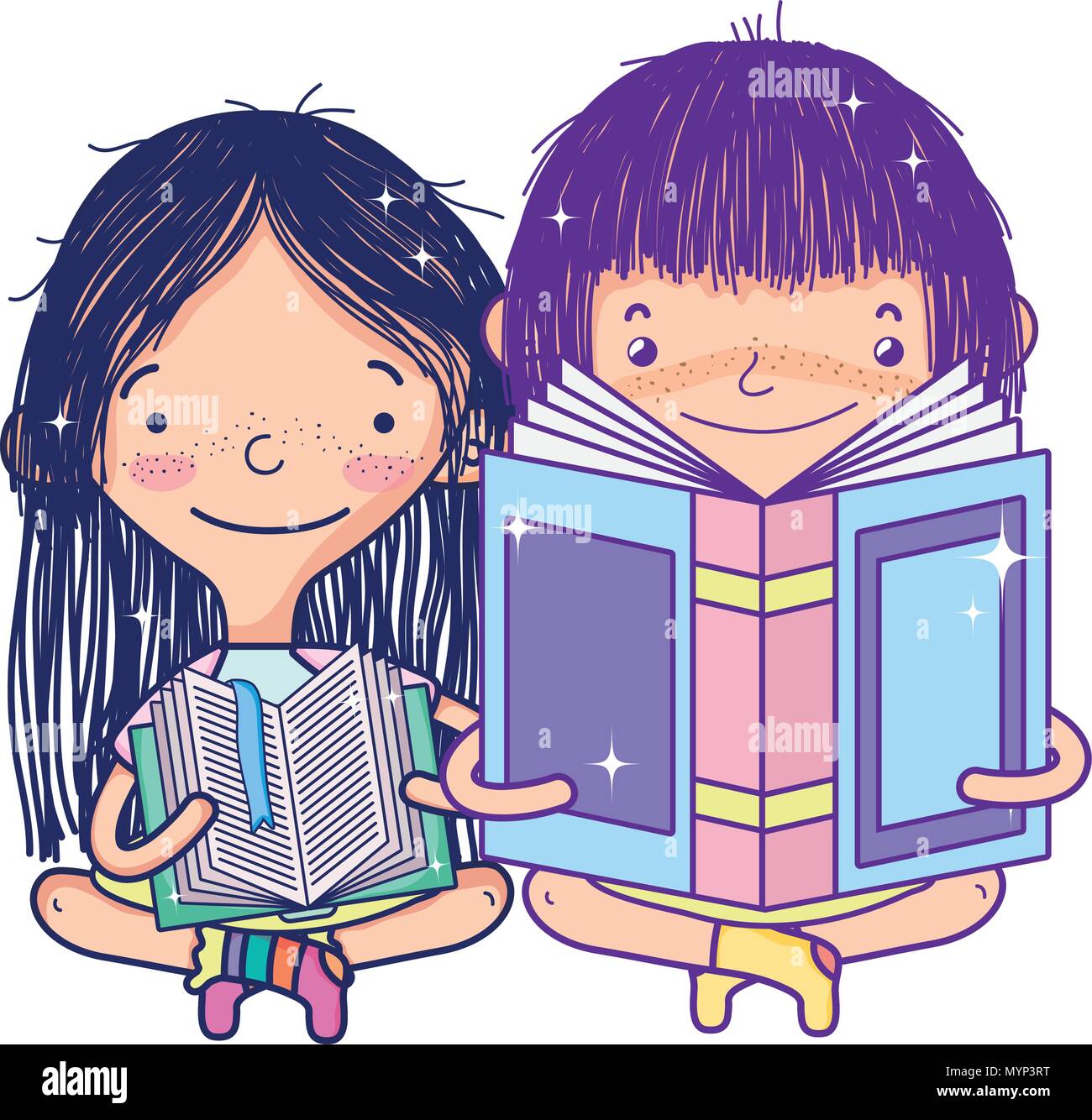 girl and boy sitting and reading education book Stock Vector Image ...