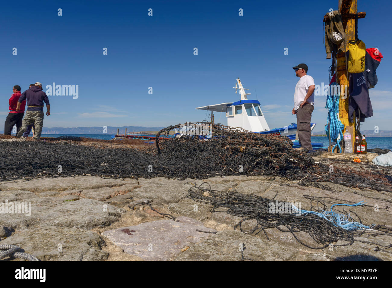 Carloforte, Island of San Pietro, Italy - 08 May 2014: 'Mattanza' is an ancient fishing technique based on nets. In Sardinia (southern Italy) there we Stock Photo