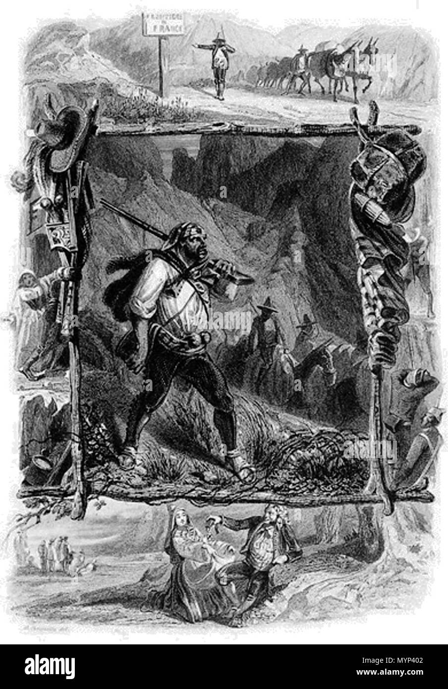 75 Octave Penguilly L'Haridon, Les contrebandiers, lithographie, vers 1850 (image extraite de la revue Les feuilles du pin à crochets, n° 7, p. 4 Stock Photo