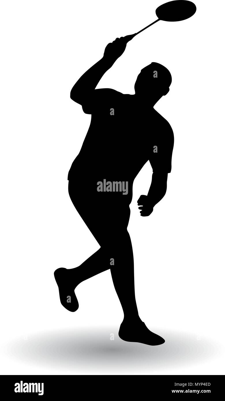 Young man playing badminton silhouette vector illustration Stock Vector