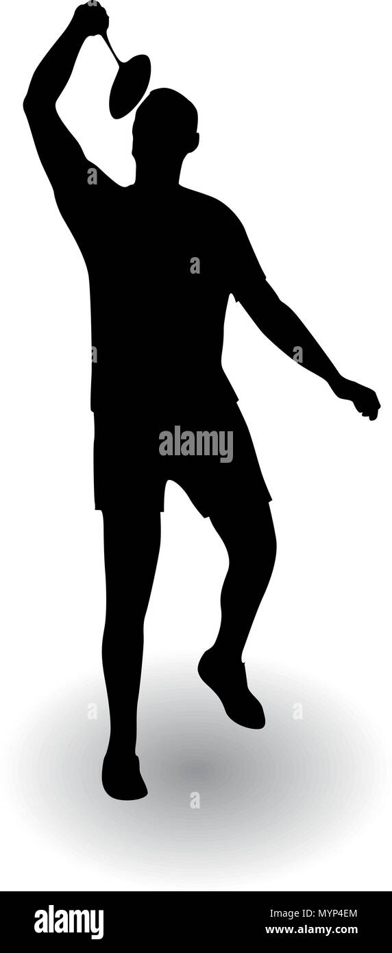 Young man playing badminton silhouette vector illustration Stock Vector