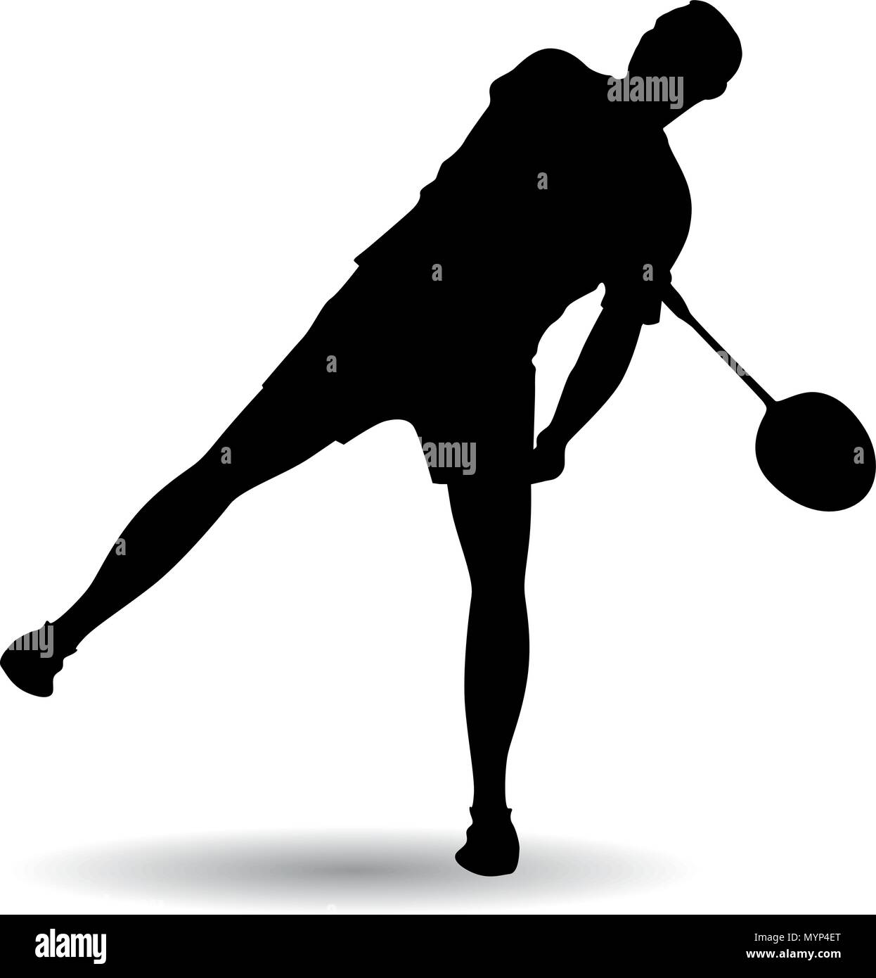 Young man playing badminton silhouette vector illustration Stock Vector