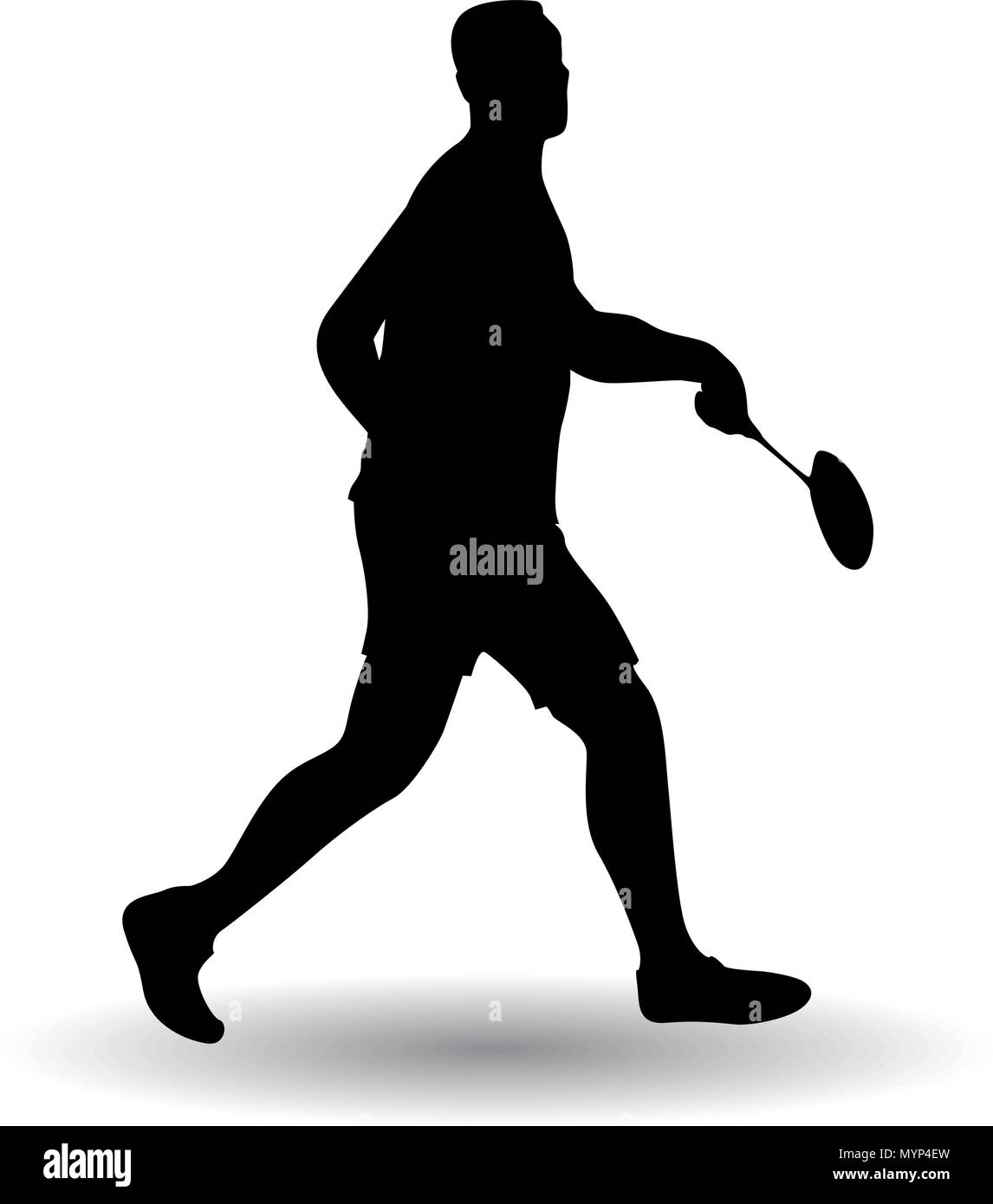 Young man playing badminton silhouette vector illustration Stock Vector