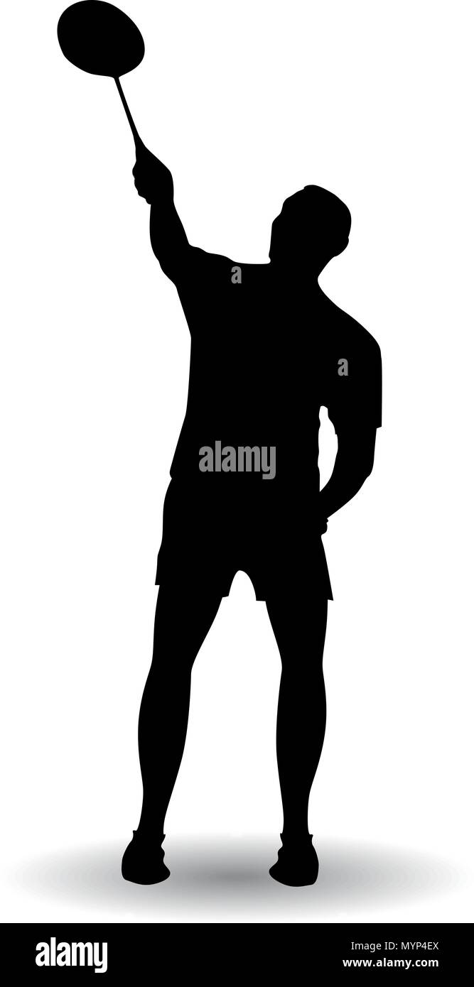 Young man playing badminton silhouette vector illustration Stock Vector
