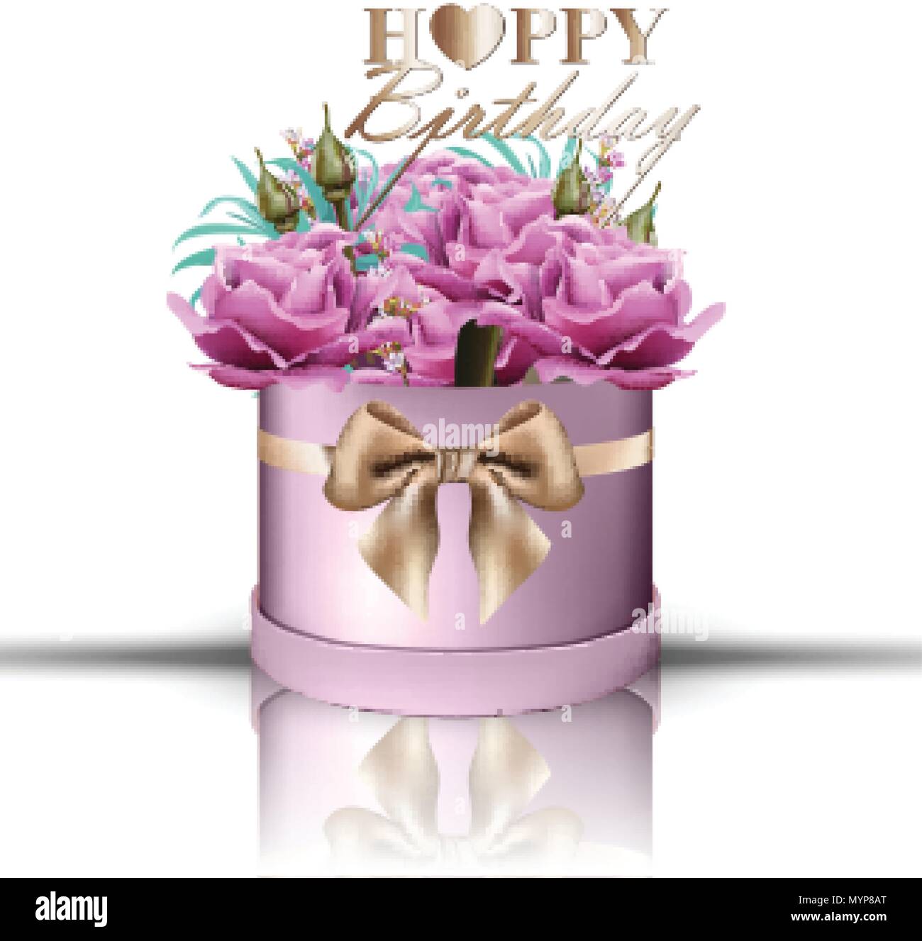 Happy Birthday Violet Roses Bouquet Vector Vintage Floral Gift Box With Bow Stock Vector Image Art Alamy