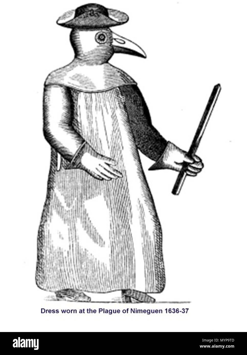 . Plague Doctor 1636-37 in Nimeguen . 1721, Geneva. Jean-Jacques Manget 425 Plague Doctor 1636-37 Stock Photo