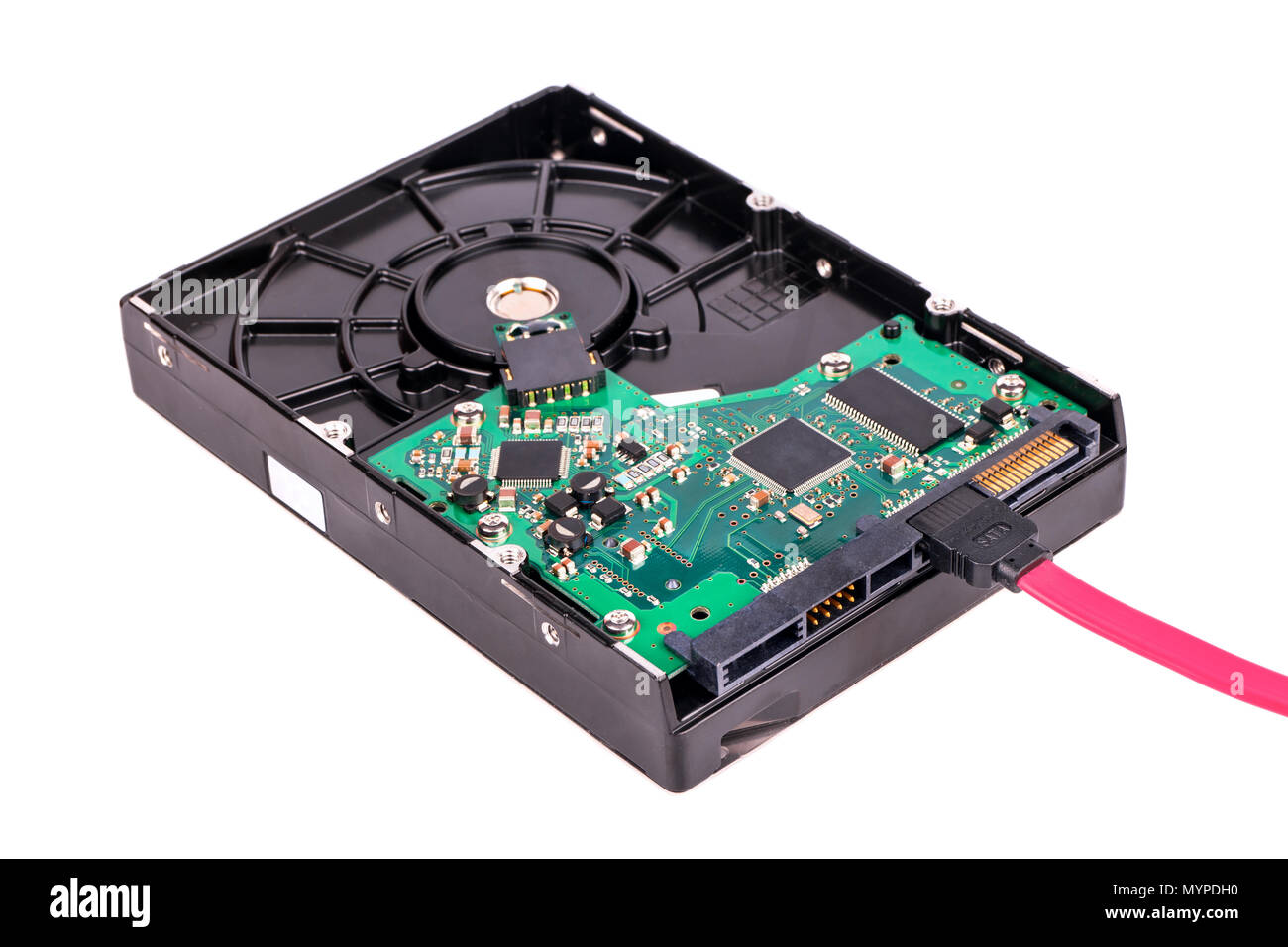Hard disk drive (HDD) connected to the sata cable on a white background  Stock Photo - Alamy