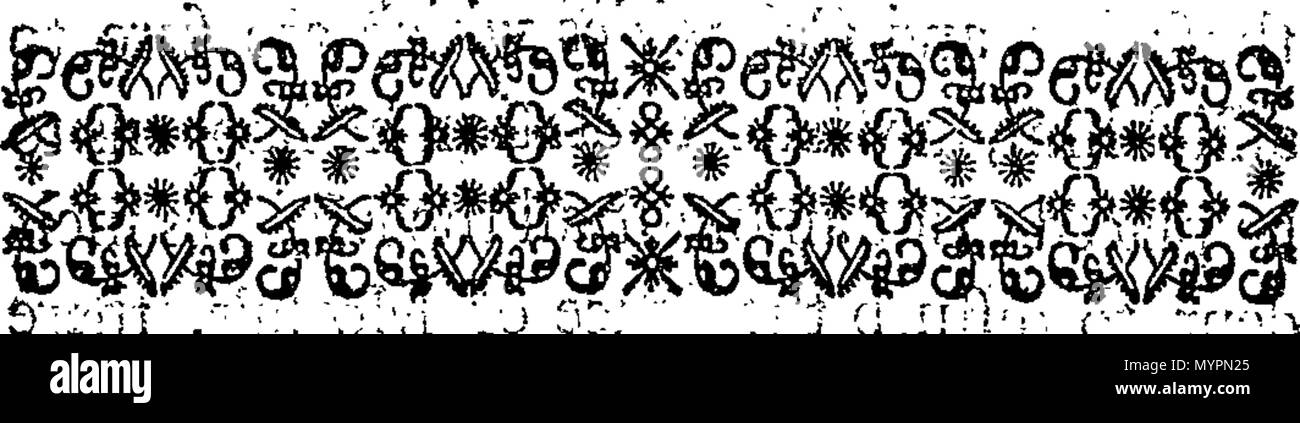 . English: Fleuron from book: An essay on the gout, and all gouty affections incident to affect mankind. Comprizing the various natures, symptoms, and causes, thro' every branch and stage of the disease; demonstrating, in the clearest Manner, that the Air, Diet, and Exercise, when rightly adjusted, are Remedies the most sovereignly efficacious, both to asswage the gouty Pains, and relieve the Disease, under all its various Changes. To which is prefixed, A brief, historical discourse, concerning the great Antiquity of the Gout; proving, from incontestable Authorities, that it is a Disease chief Stock Photo