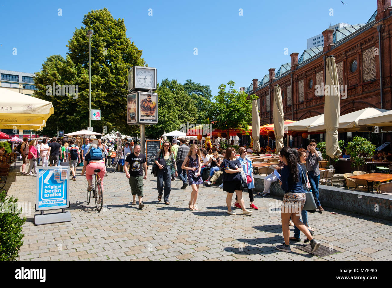 Berlin, Germany - june 2018: People on street market at Hackescher Markt in Berlin, Mitte  on a sunny summer day Stock Photo