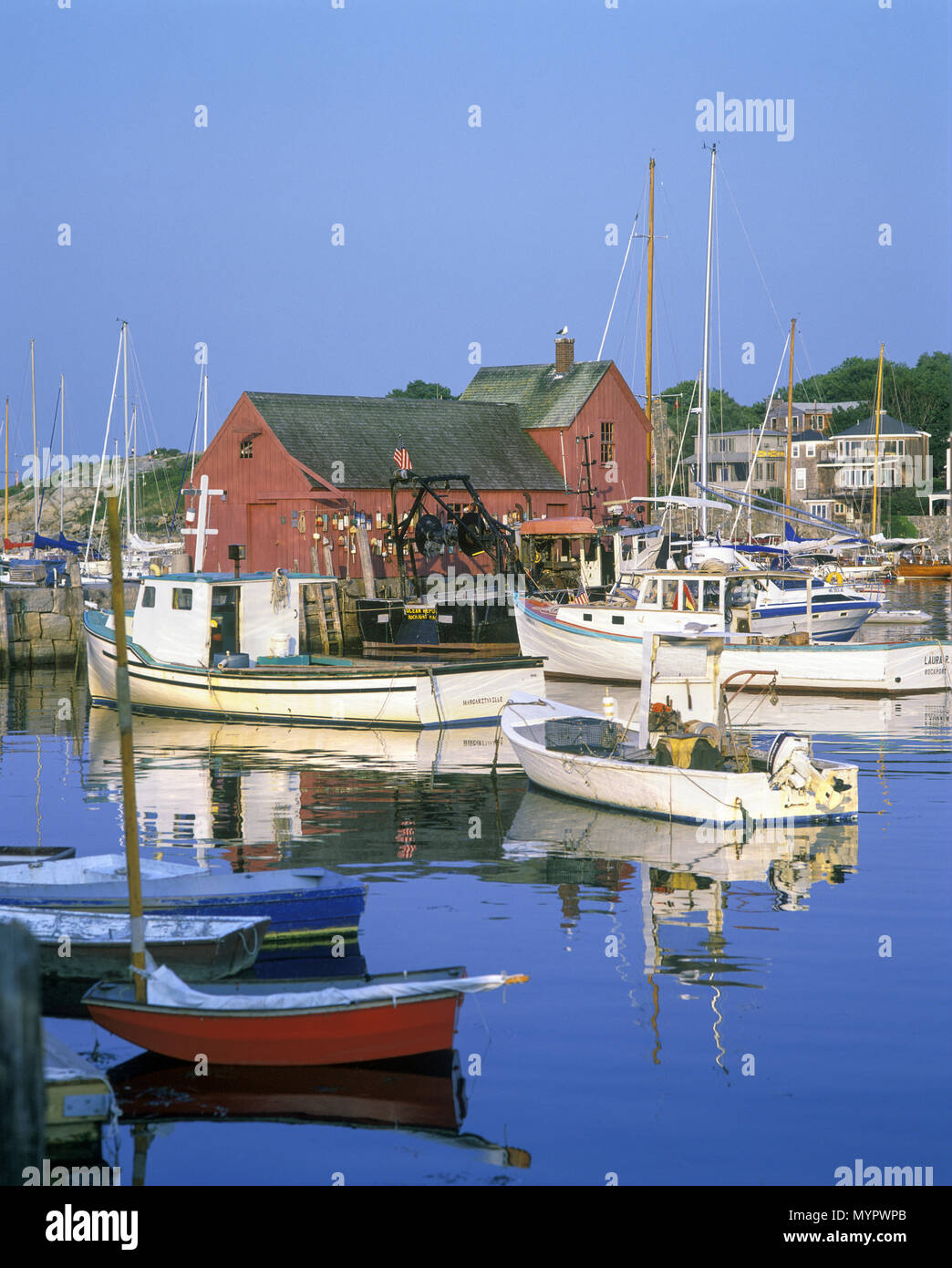 1992 Historical Fishing Boats Rockport Harbor Massachusetts Usa Stock