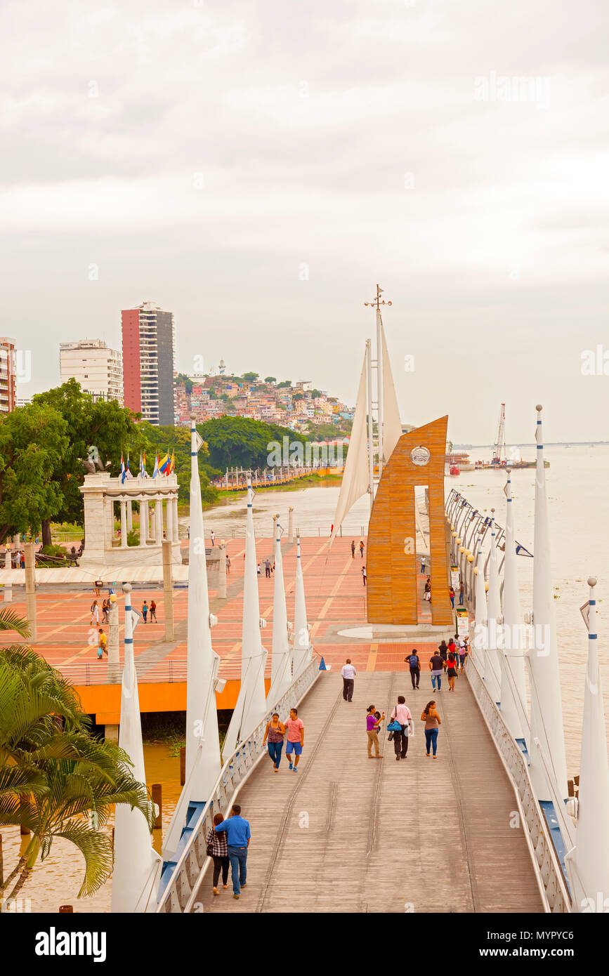 Guayaquil, Ecuador - April 15, 2016: View at people walking at Malecon 2000. It is the name given to boardwalk overlooking the Guayas River in the Ecu Stock Photo