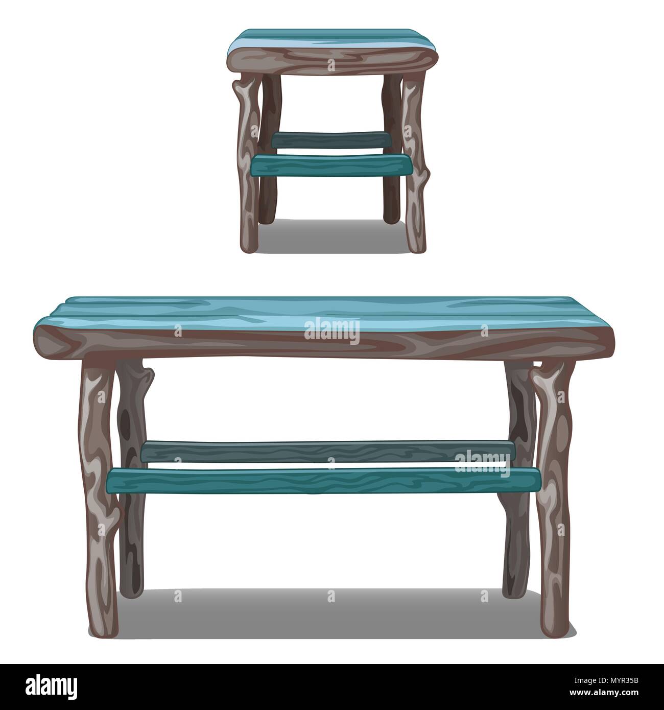 Set Of Wooden Table And Stool In Turquoise Isolated On A White Background Cartoon Vector Close Up Illustration Stock Vector Image Art Alamy