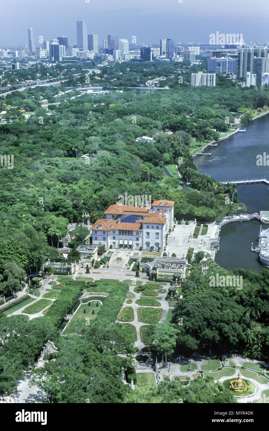 1992 HISTORICAL AERIAL VILLA VISCAYA MUSEUM GARDENS COCONUT GROVE